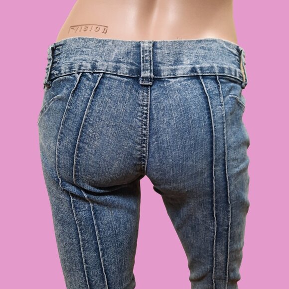 Y2K low Rise Seamed Jeans size 1 Scrunchy Cuffs Skinny Ankle Indie Sleaze Emo - Picture 3 of 8